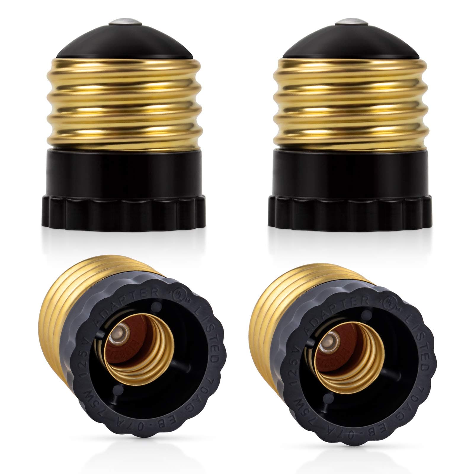 UL Listed E26 to E12 Socket Adapter Black, Standard (Medium) E26 Base to Candelabra E12 Base Light Socket Converter, Bulb Adapter, 4 Pack