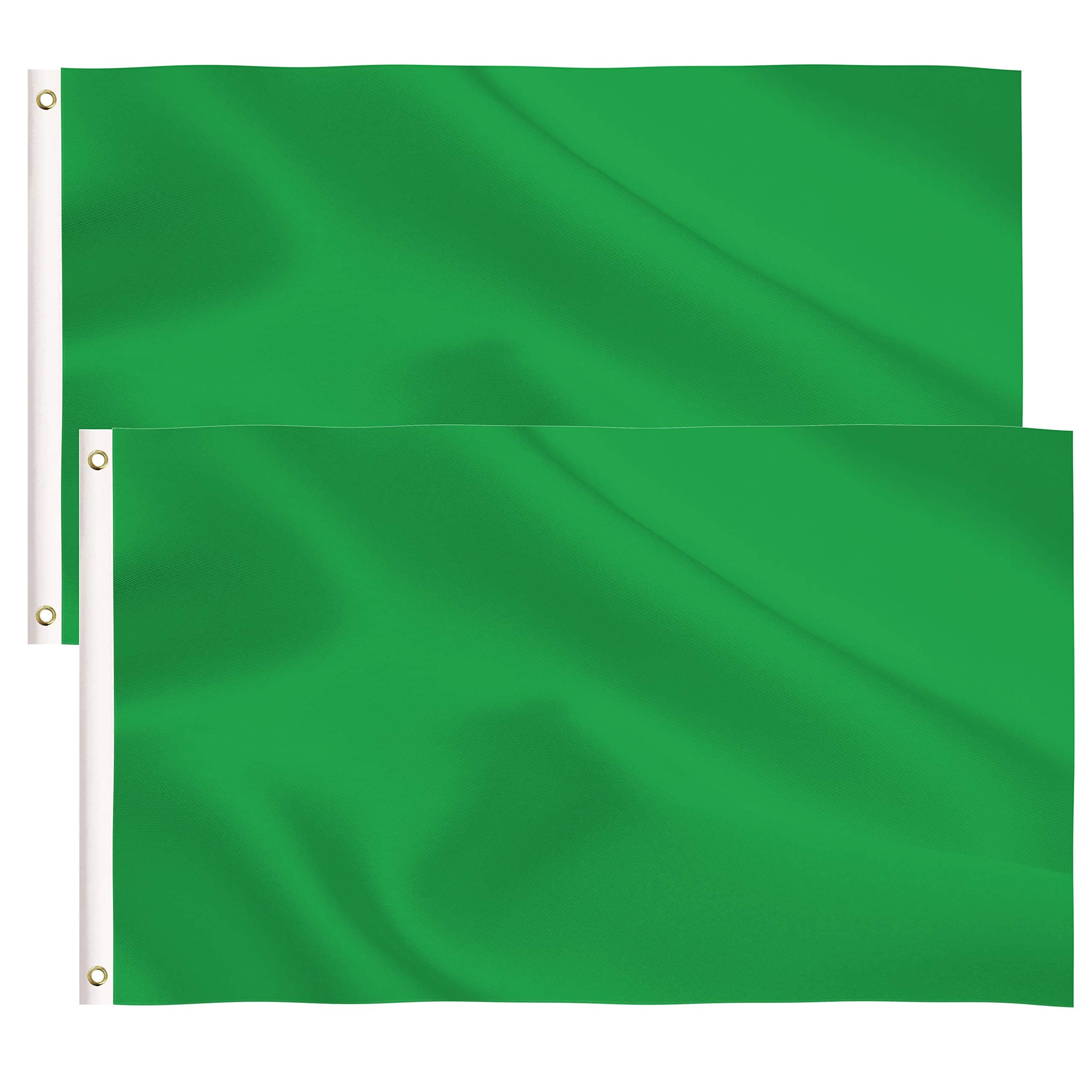 2 Pack Solid Green Flag, 3x5 Ft DIY Blank Banner With Brass Grommets, Polyester Garden Decoration