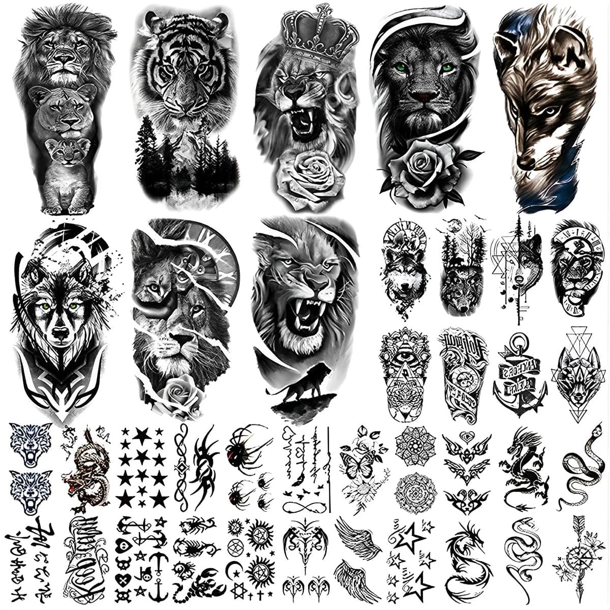 - MAYCREATE® 38 Sheets Temporary Tattoo Sticker For Men Black Tatto Sticker Beast on Arm Waterproof Large Tattoo Stickers Assorted Tatto Sticker