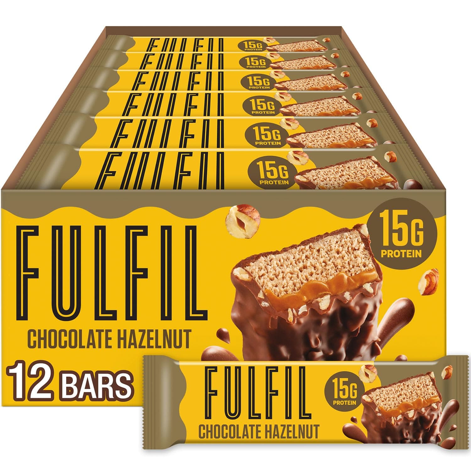 FULFIL Protein Snack Bars, Chocolate Hazelnut Flavored, Gluten Free with 15g Protein, Pantry Staples, 12 Count