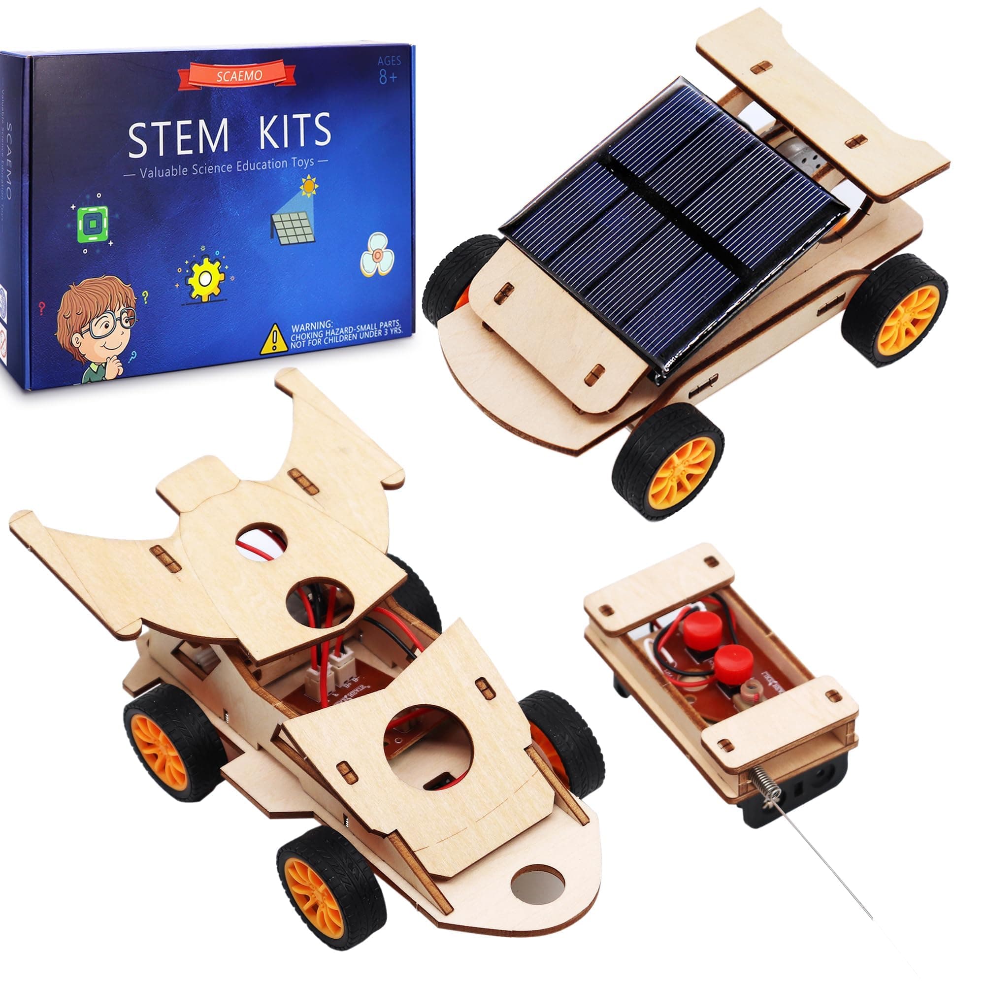 SCAEMO STEM Kit,Solar Motor Building Science Model Remote Control Cars Experiment Projects,Electric Wooden 3D Puzzles Electronic for Kids,DIY STEM Toys for Boys and Girls (2 Set)