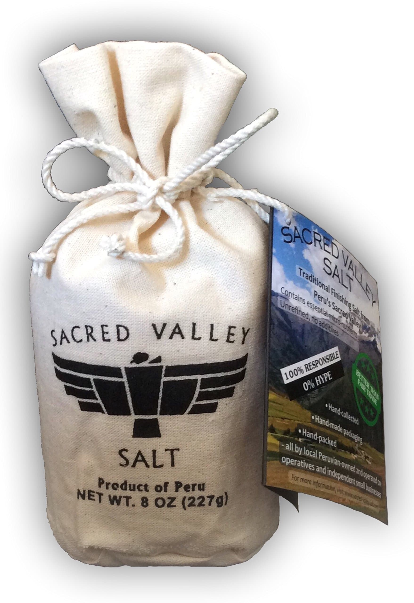 SACRED VALLEY SALT from Maras, Peru - Small Grain Finishing Salt in Handmade Reusable Canvas Pouch