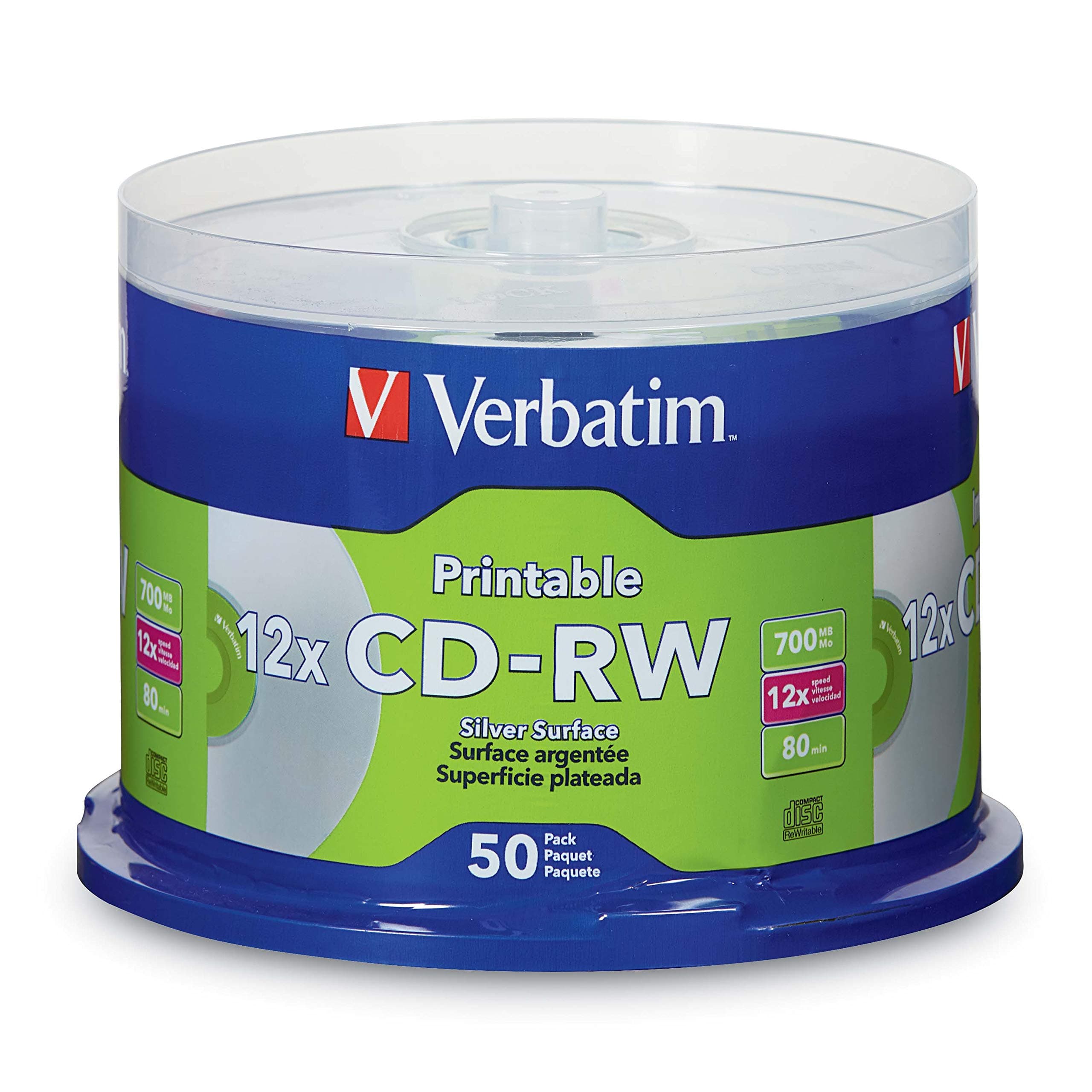 CD-RW 700MB 2X-4X DataLifePlus Silver Inkjet Printable with Branded Hub - 50pk Spindle - 95159