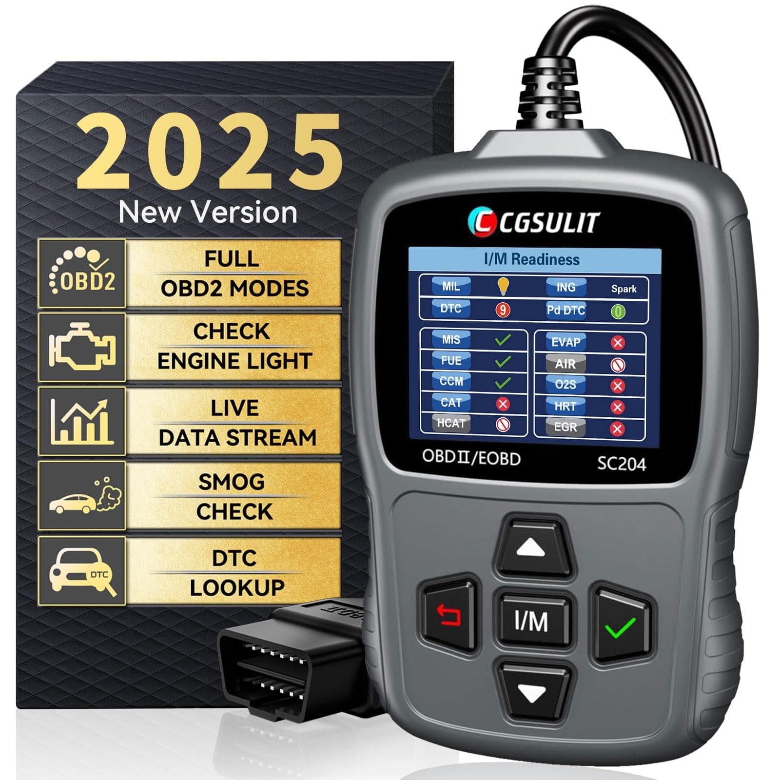 CGSULIT OBD2 Scanner Enhanced SC204 Vehicle OBD Diagnostic Code Reader Check Engine Issue, Read Error Codes, DTC Lookup, Live Data, Check Vehicle Info OBDII Scan Tool, Grey