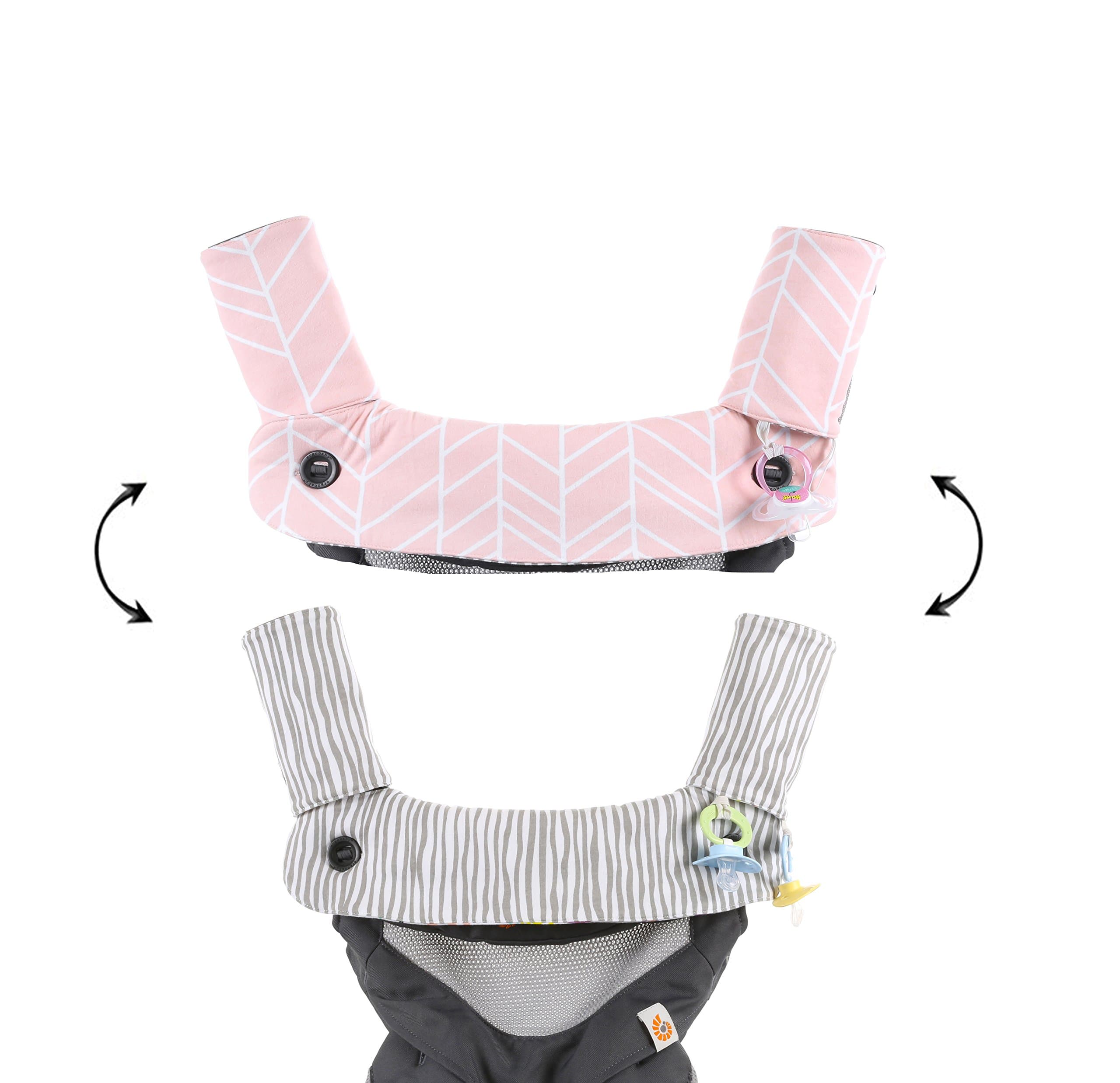 Premium Drool and Teething Reversible Cotton Pad | Fits Ergobaby Four Position 360 + Most Baby Carriers | Pink Herringbone Design | Hypoallergenic | Great Baby Girl Shower Gift by Mila Millie