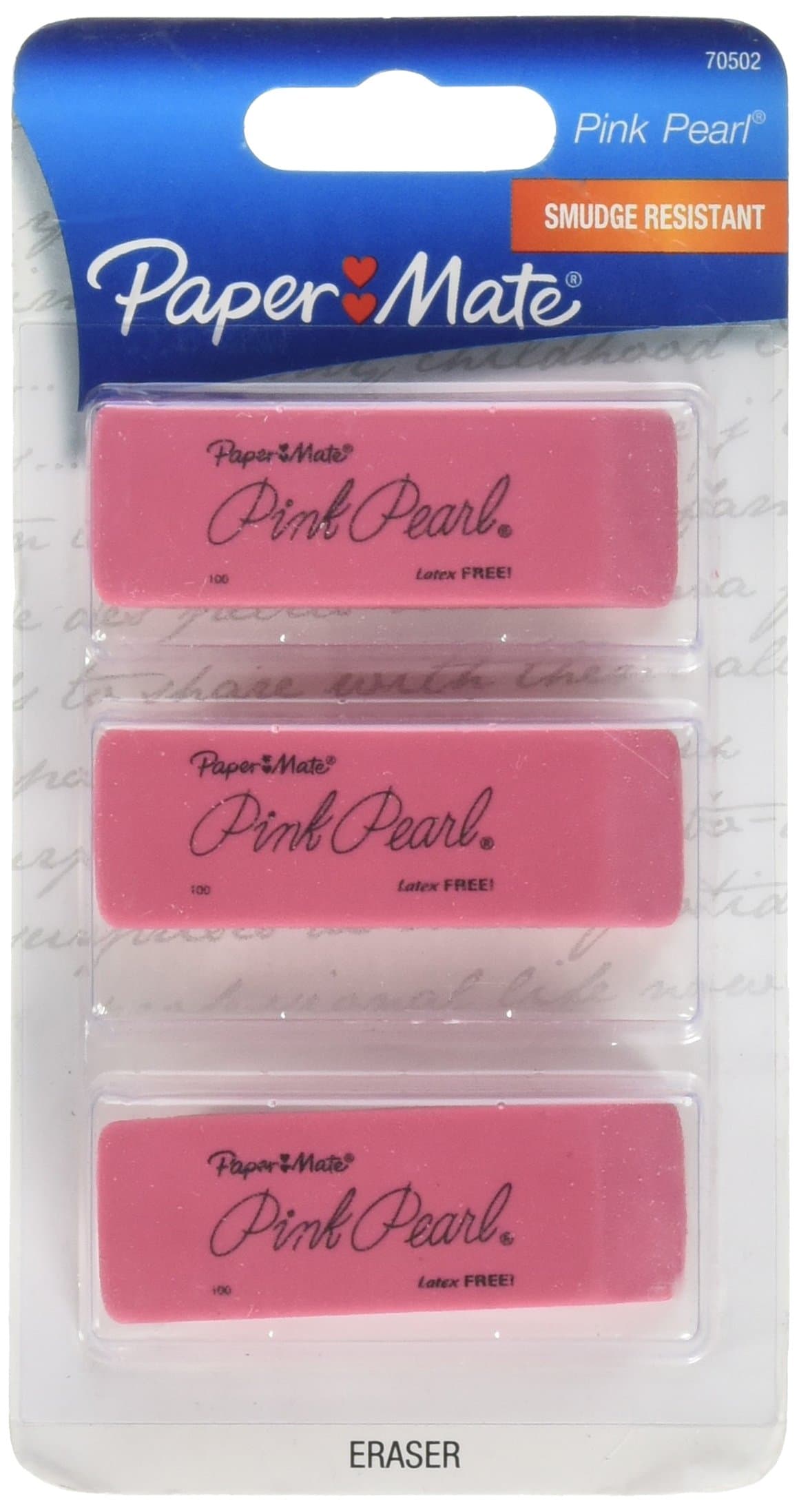 Paper Mate Pink Pearl Erasers, Medium, 3 Count
