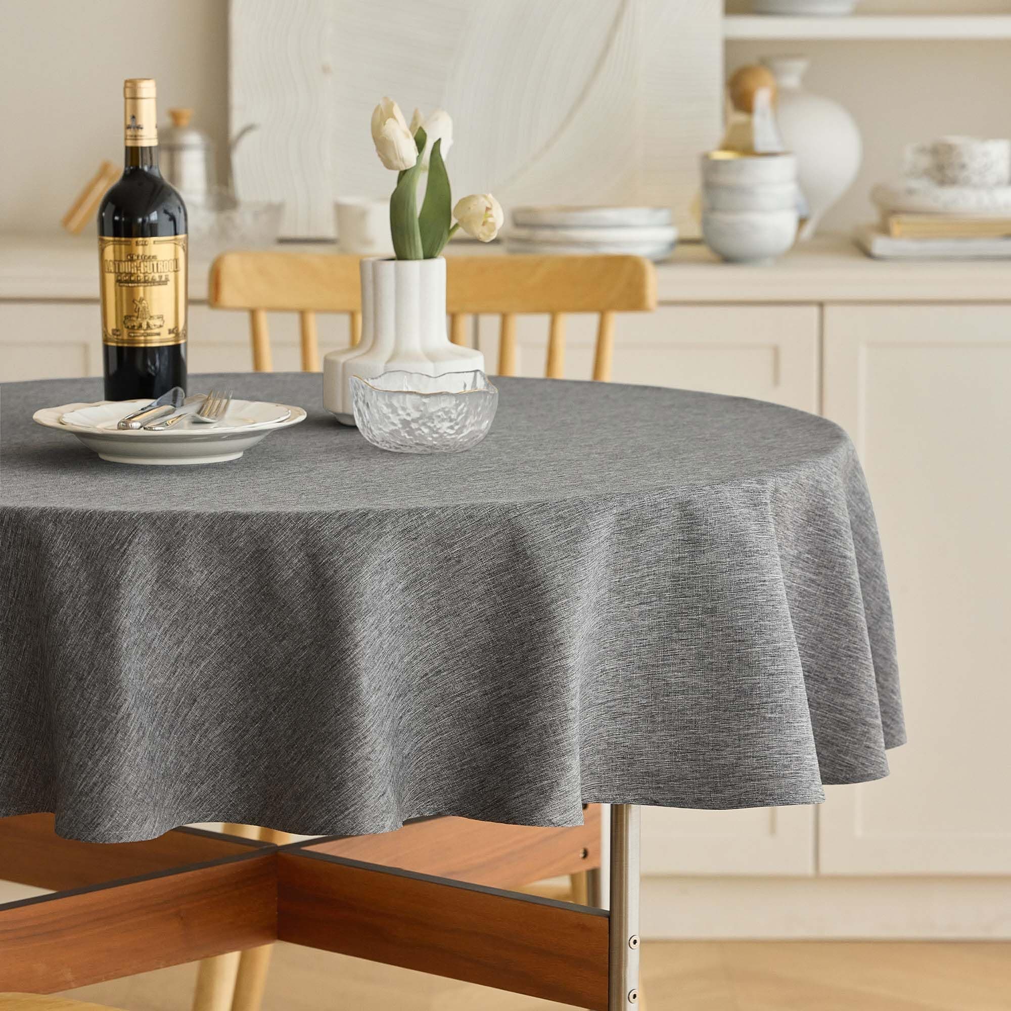 Waterproof Round Tablecloth for Round Dining Table, Decorative Rustic Soft Wipeable Table Cloths Cover Indoor Outdoor Use for Holiday,Wedding, Kitchen (70 Inch,Round (4-6 Seats),Dark Grey)