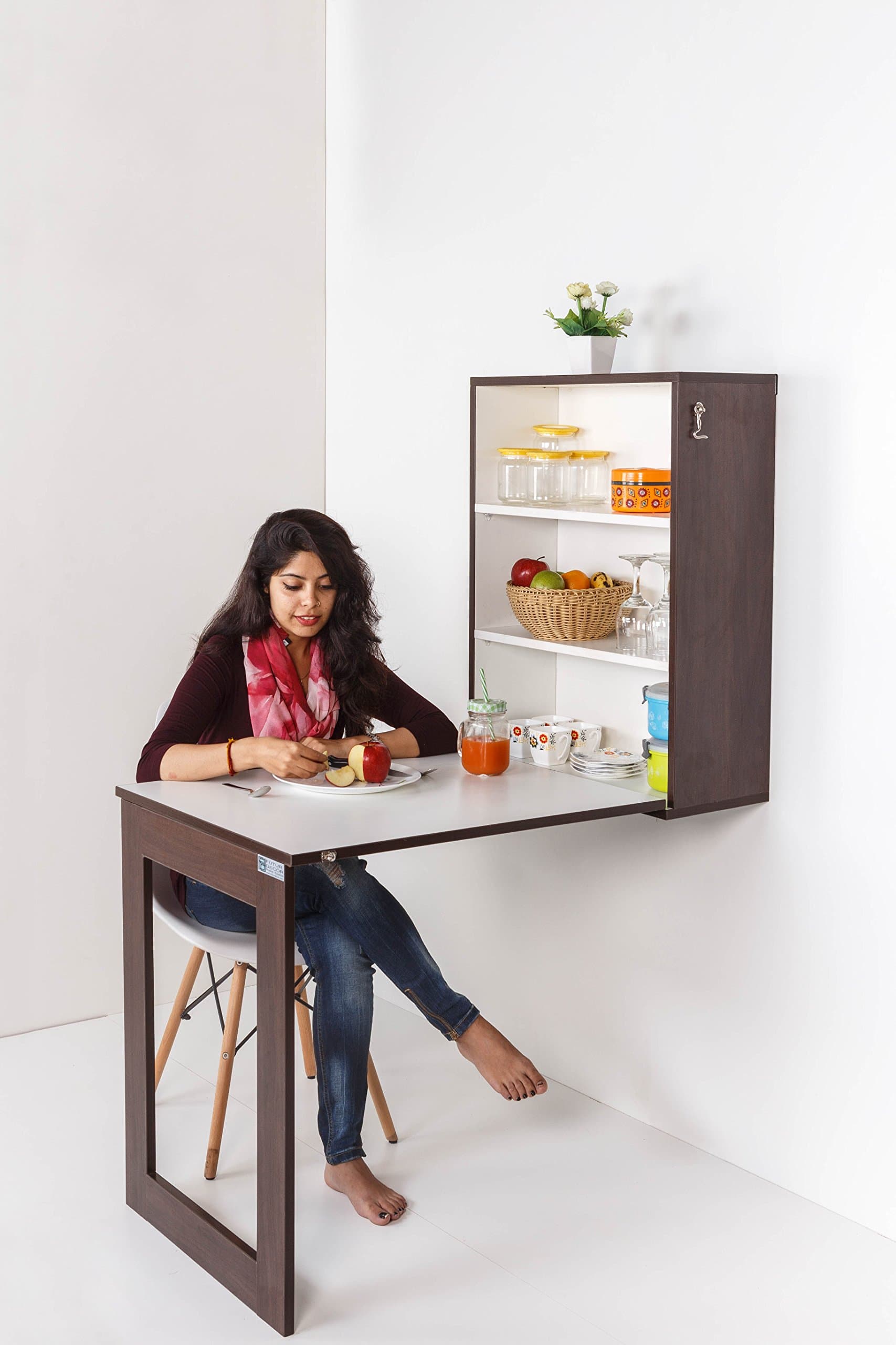 INVISIBLEBED Folding Wall Mounted Multipurpose Dining Table, Bar Table, Work, Office Table (Dark Walnut-Plywood)