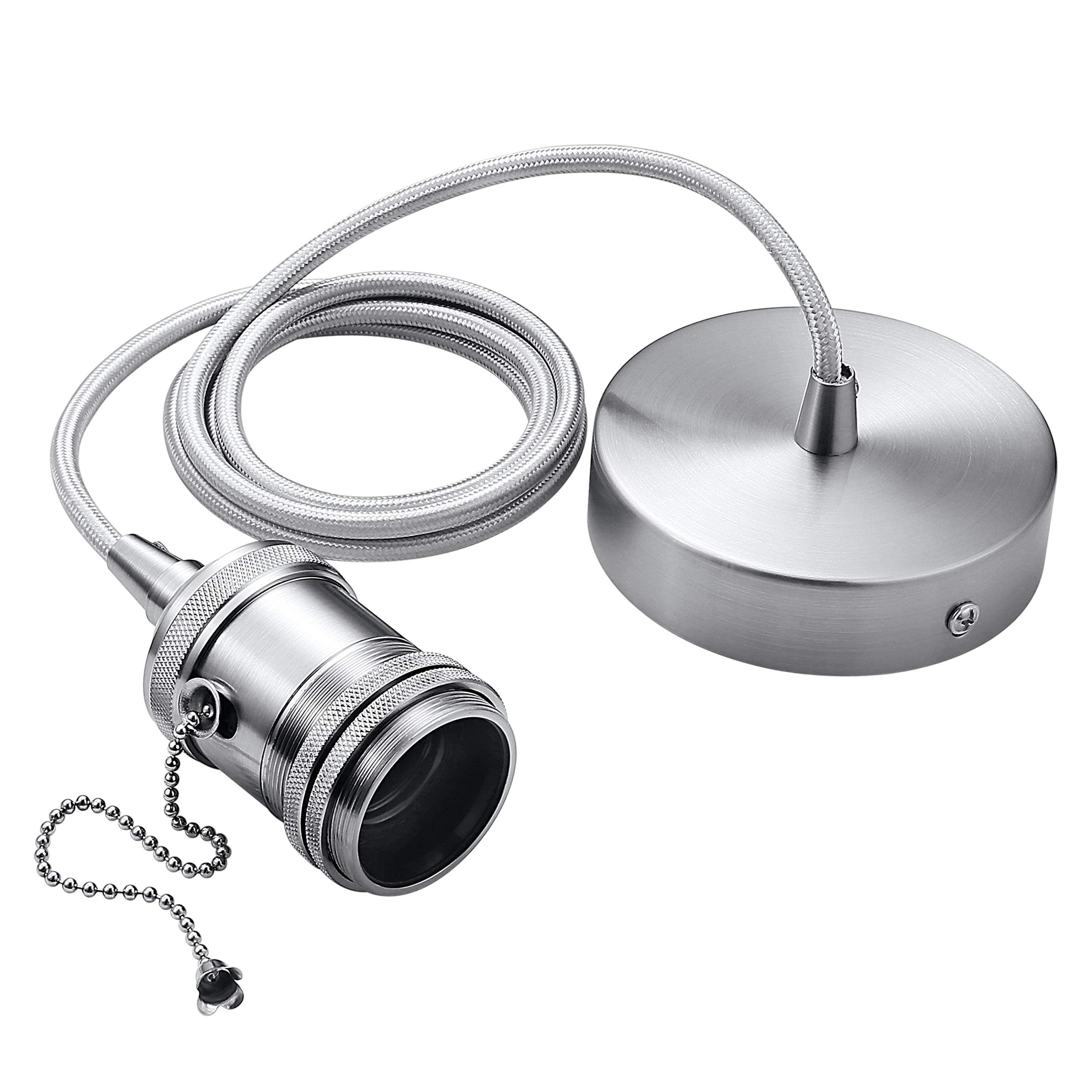 VLIKE E27 Vintage Pendant Light Fitting with Pull Chain Switch Hanging Ceiling Rose Industrial Retro Country Style Lighting for Garage, Working Studio (Satin Nickel)