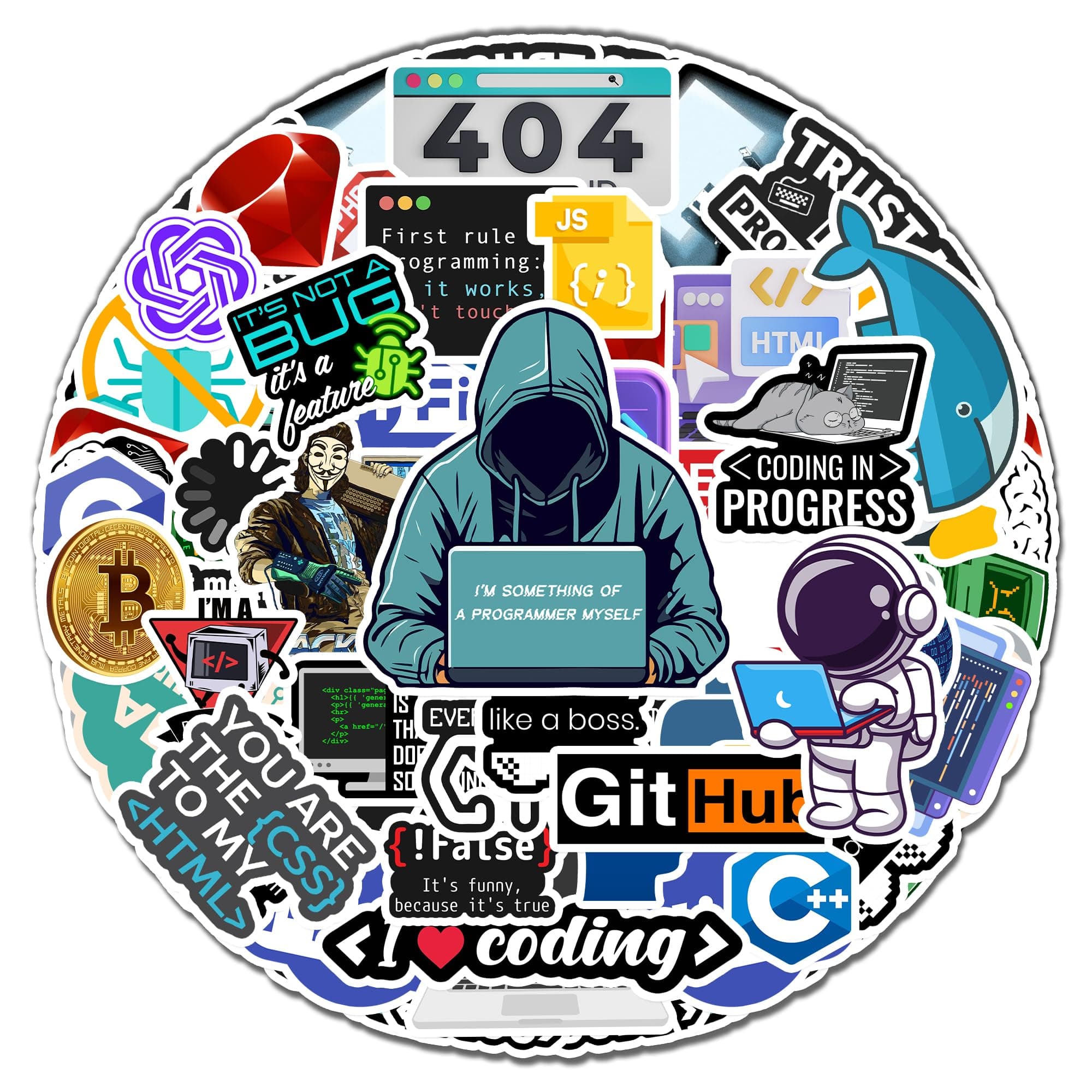 50 Pieces Programming Developer Stickers Coding Vinyl Stickers Waterproof Patches Laptop Scrapbook Window Suitcase Gifts for Programmers, Hackers, Geeks, Engineers