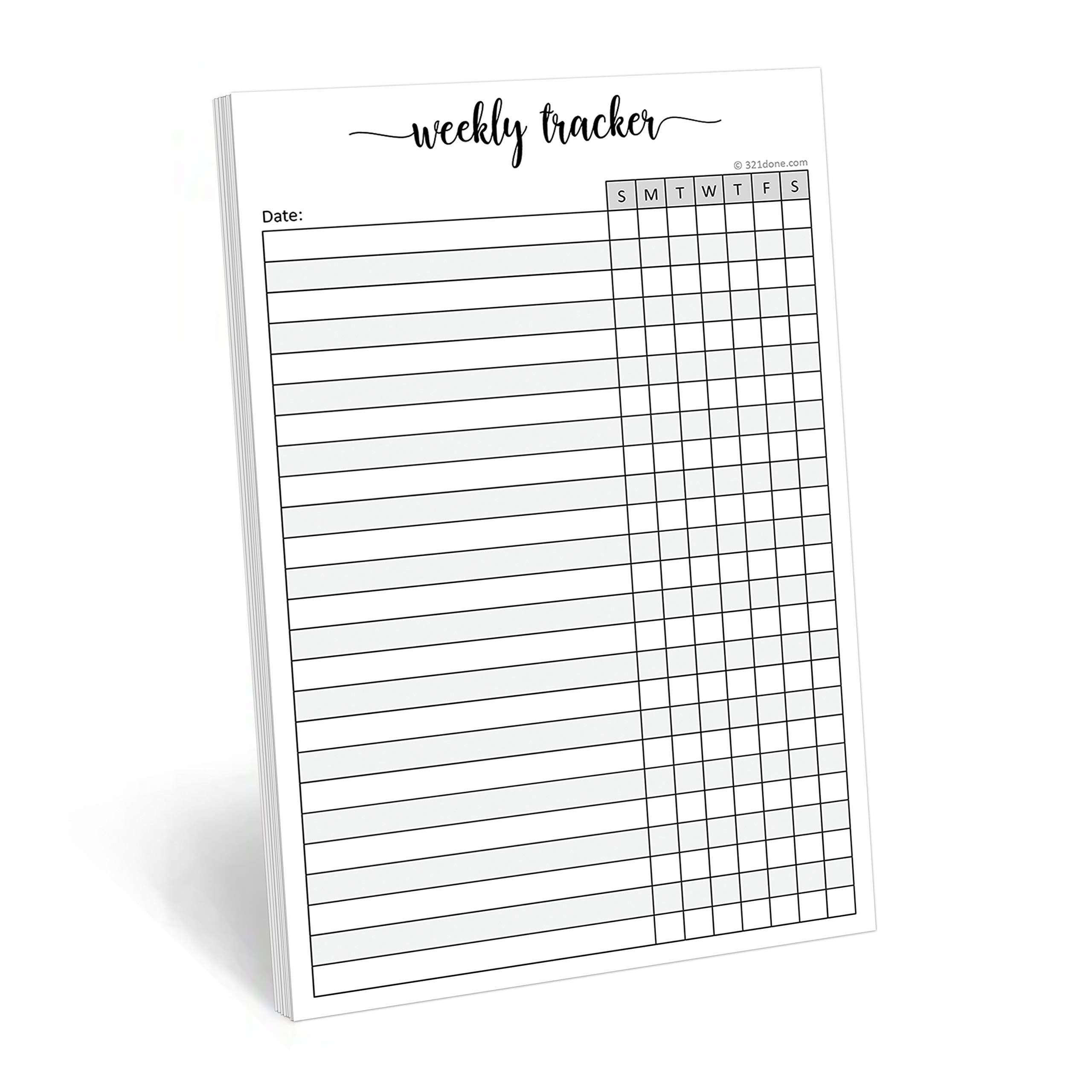 321Done Weekly Tracker Notepad - 50 Sheets (5.5" x 8.5") - Habit Tracking Days of Week Tear-Off Sheets, Planner Organizing - Made in USA - Simple Script