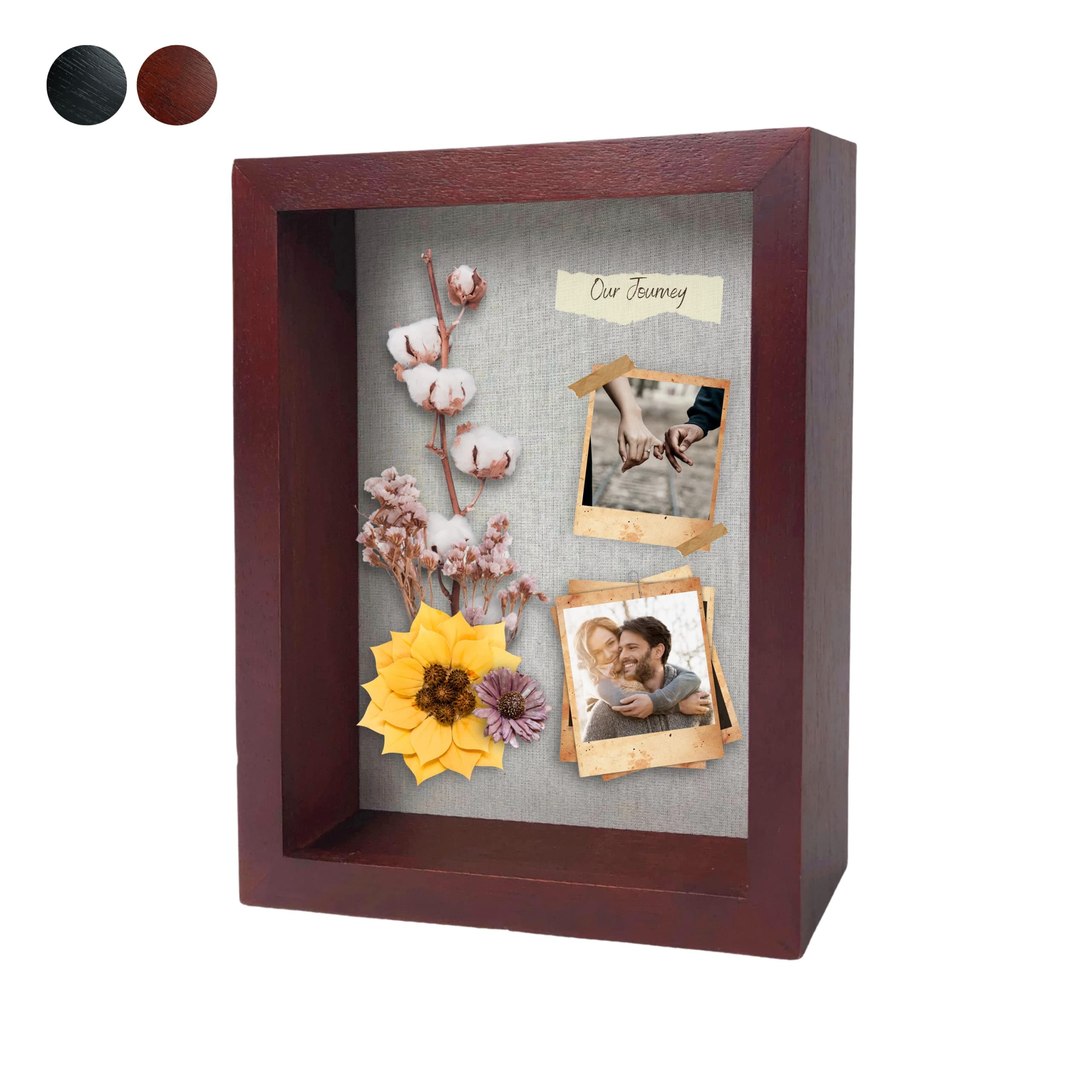 ILOT 8"x10" Solid Wood Mahogany Display Shadow Box Frame - Memory Box for Keepsakes (Picture Box, Military, Wedding, Graduation, and Flower Shadow Box)
