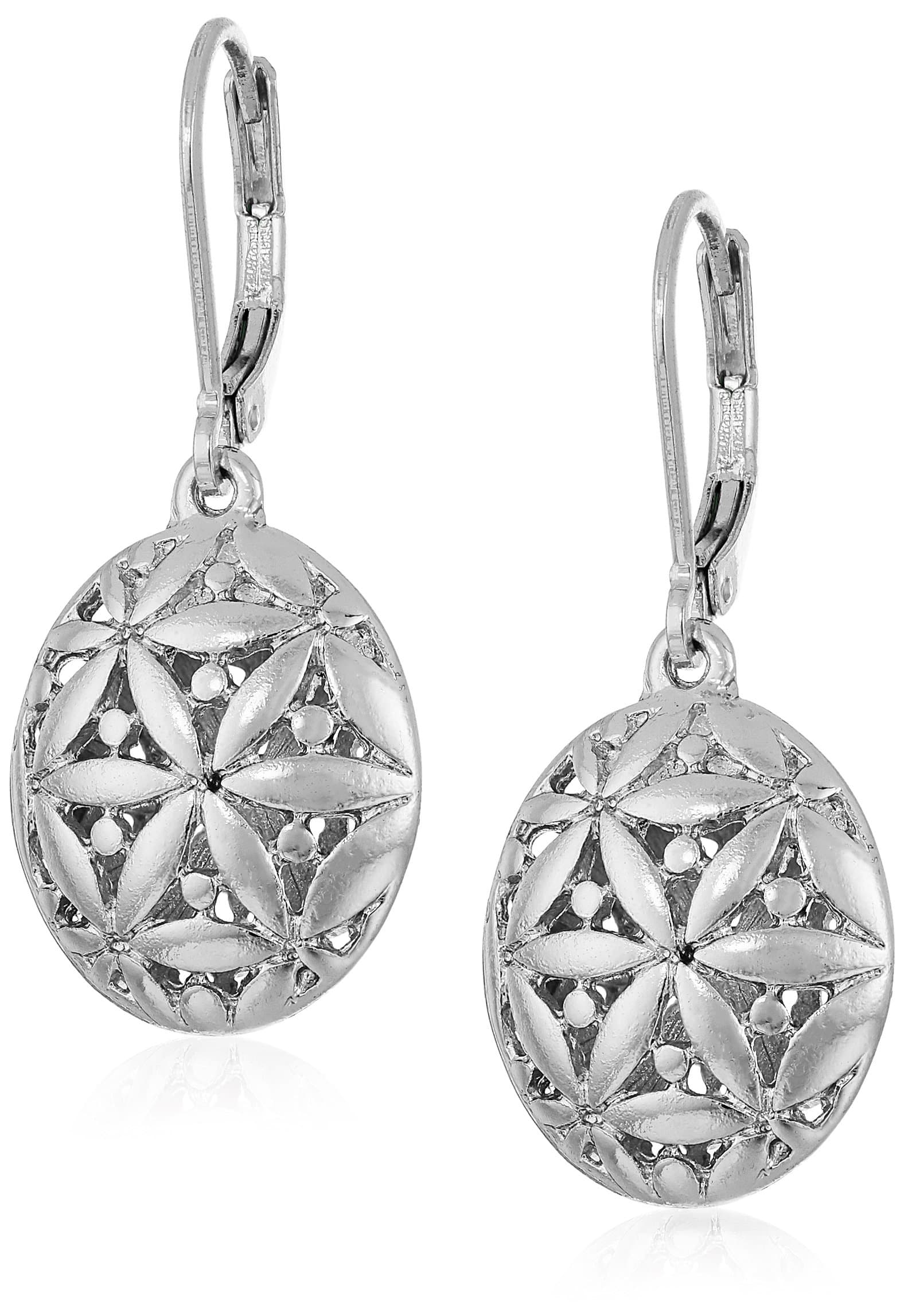 Silvertone Textured Leverback Drop Earrings