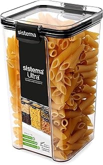 Sistema Ultra Airtight Pantry Storage Container | 1.3 Litre Square Food Storage Container | Stackable | with Locking Clips | BPA-Free | Clear with Black Accents