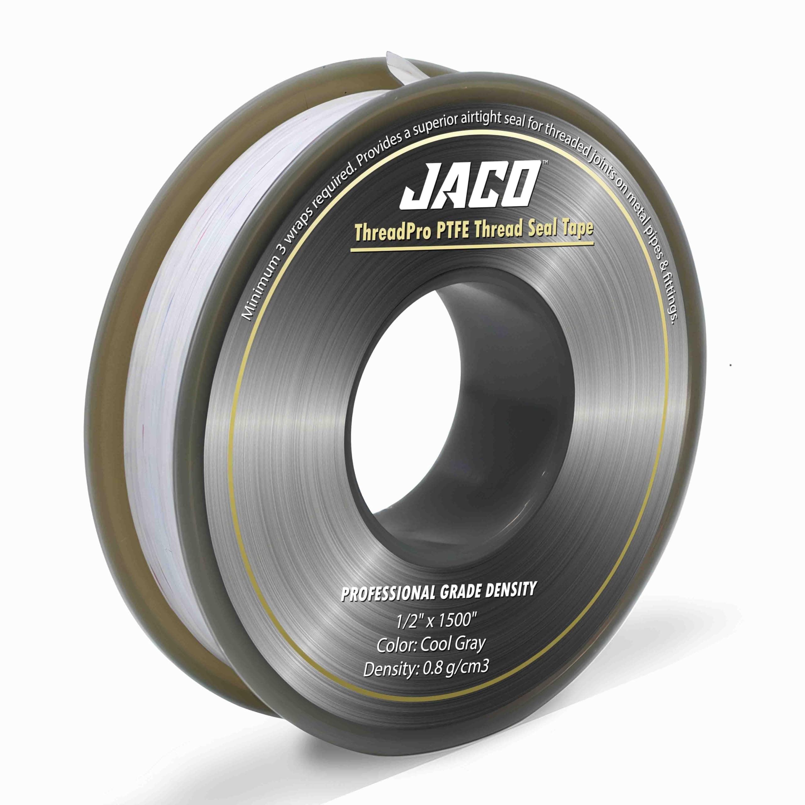 JACO ThreadPro PTFE Thread Seal Tape - 1/2" x 100 ft. (Mega Roll) | Professional-Grade Thread Sealant (Cool Gray)