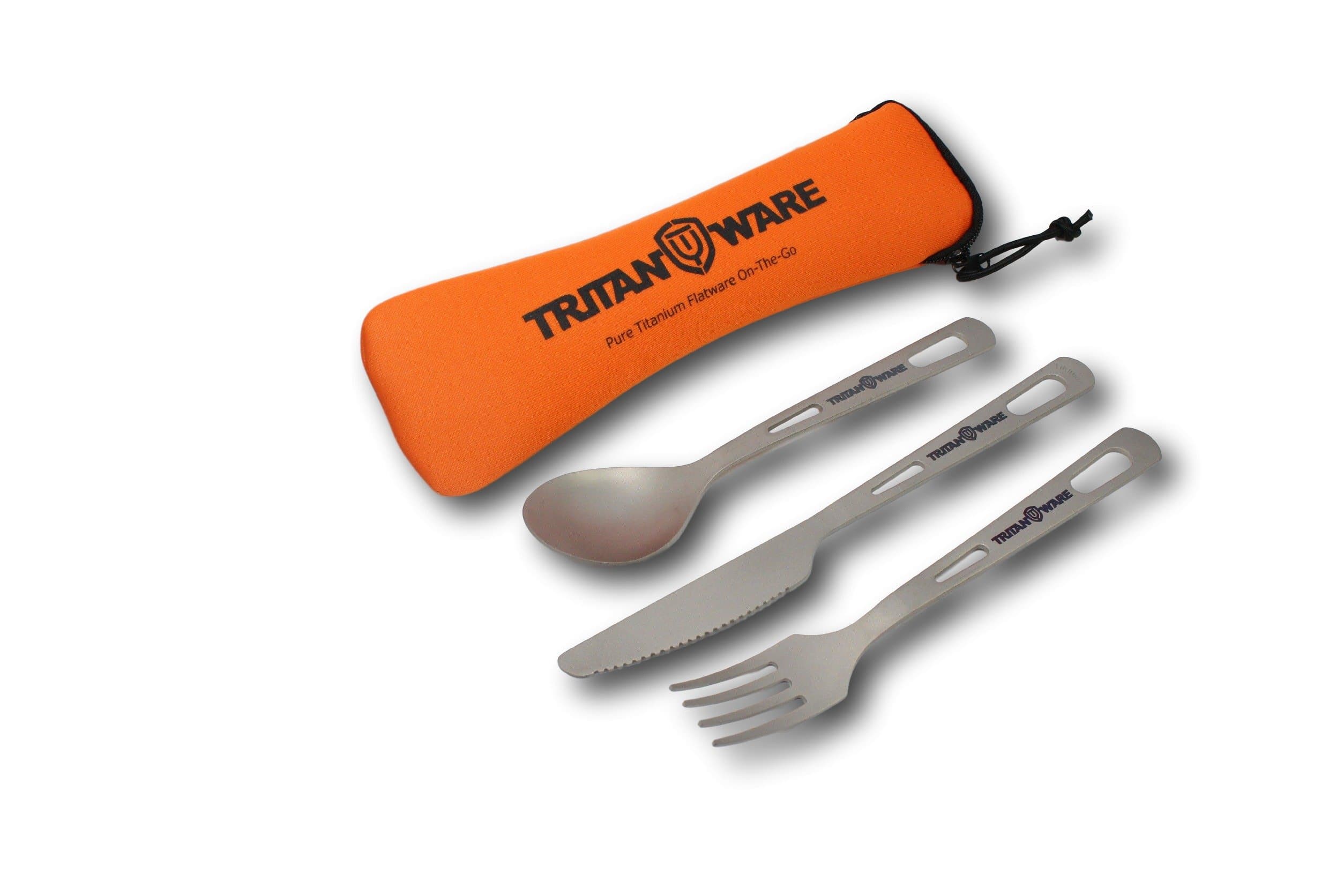 Titanium Flatware Set with Utensil Case- Extremely Light Weight Spoon Fork Knife Set, Pure Titanium