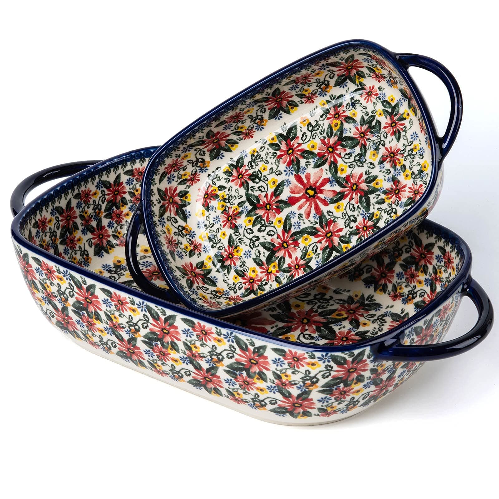 ONECCI Baking Dish Ceramic Baking Pan Blue Casserole Dish Rectangular Baking Set 2pcs Bakeware Sets Lasagna Pan Baking Dishes for oven (Exotic Daisy)