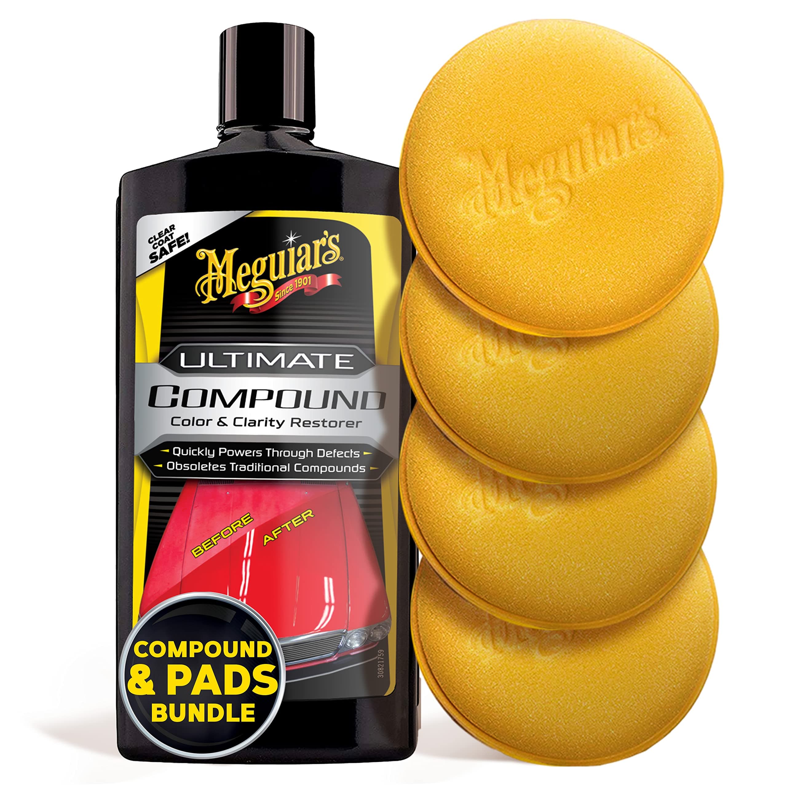 Meguiar's Ultimate Compound Bundle with Meguiars Supreme Shine Foam Applicator Pads - 4 Count