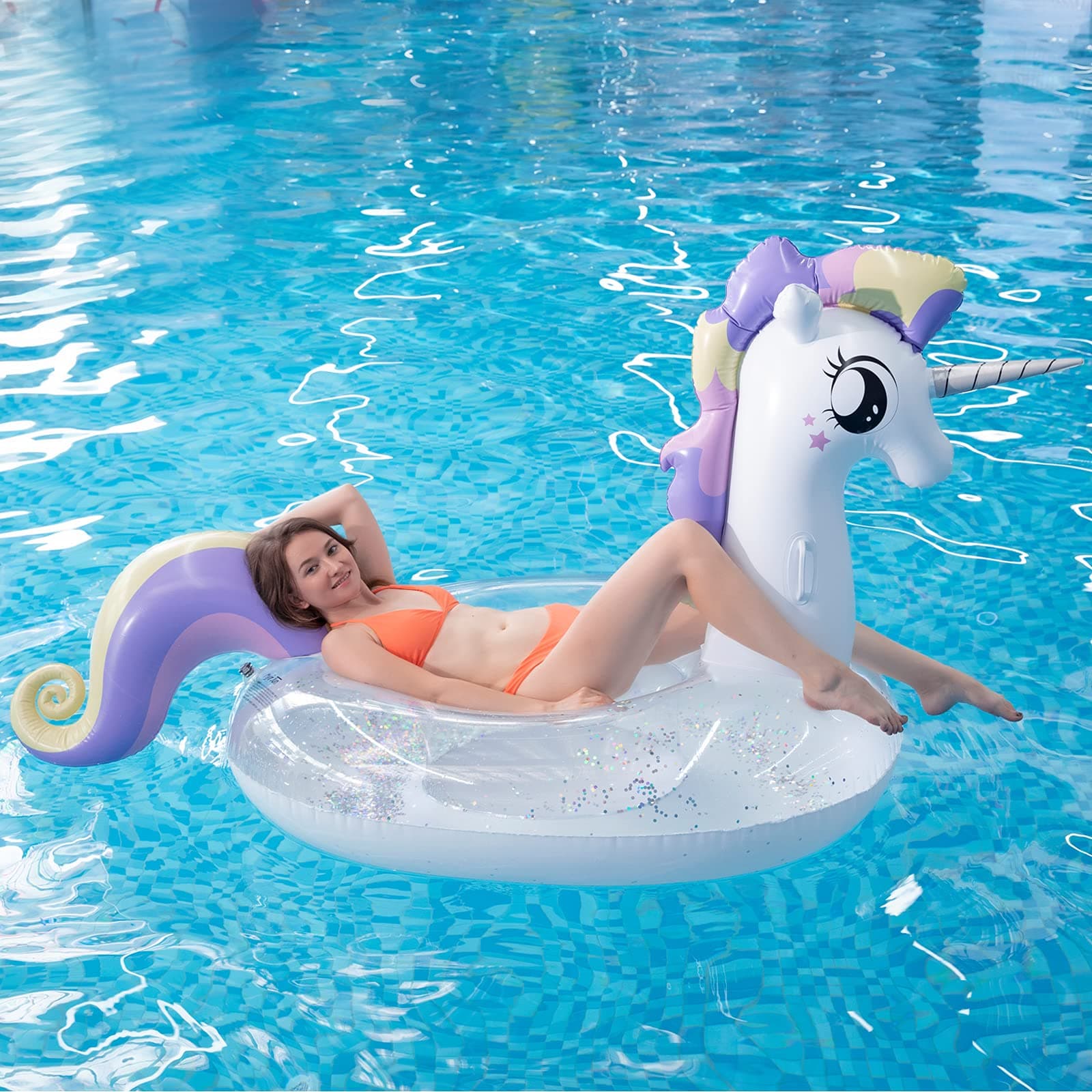 Myir JUN Unicorn Pool Float, Pool Inflatables Glitter rafts for Pool Giant Pool Float Raft Beach Swimming Pool Floats Adult and Kids Floatie with Fast Valves (White)