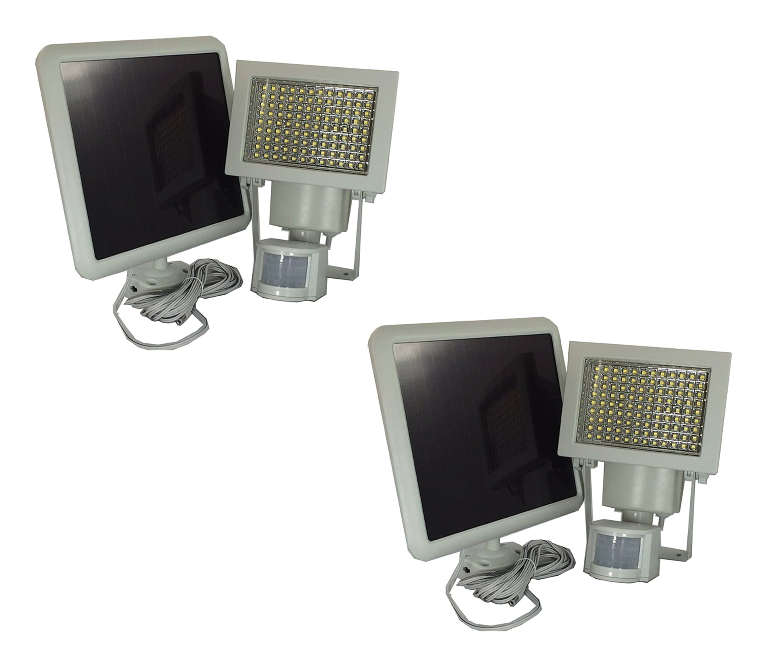 FORCETEKDATA 2 Pack 108 SMD LEDs Solar Motion Sensor Light, 1100 lumens, Time and 3 Intelligent Modes Adjustable, Waterproof for Wall, Patio, Garden, Landscape, Deck, Shed, Lawn (White)