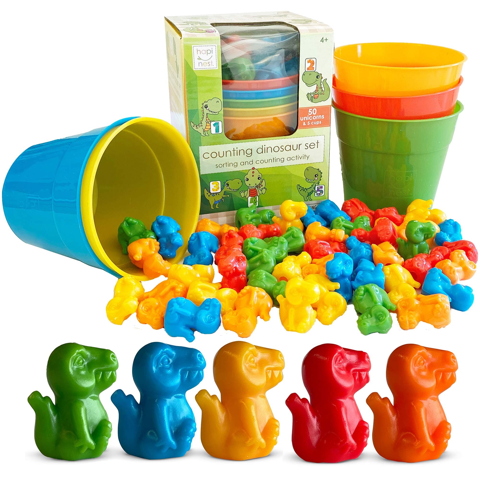 Hapinest Dinosaur Color Sorting and Counting Activity Set - Educational Learning Games for Toddlers Preschool Ages 4 Years and Up - Like Counting Bears