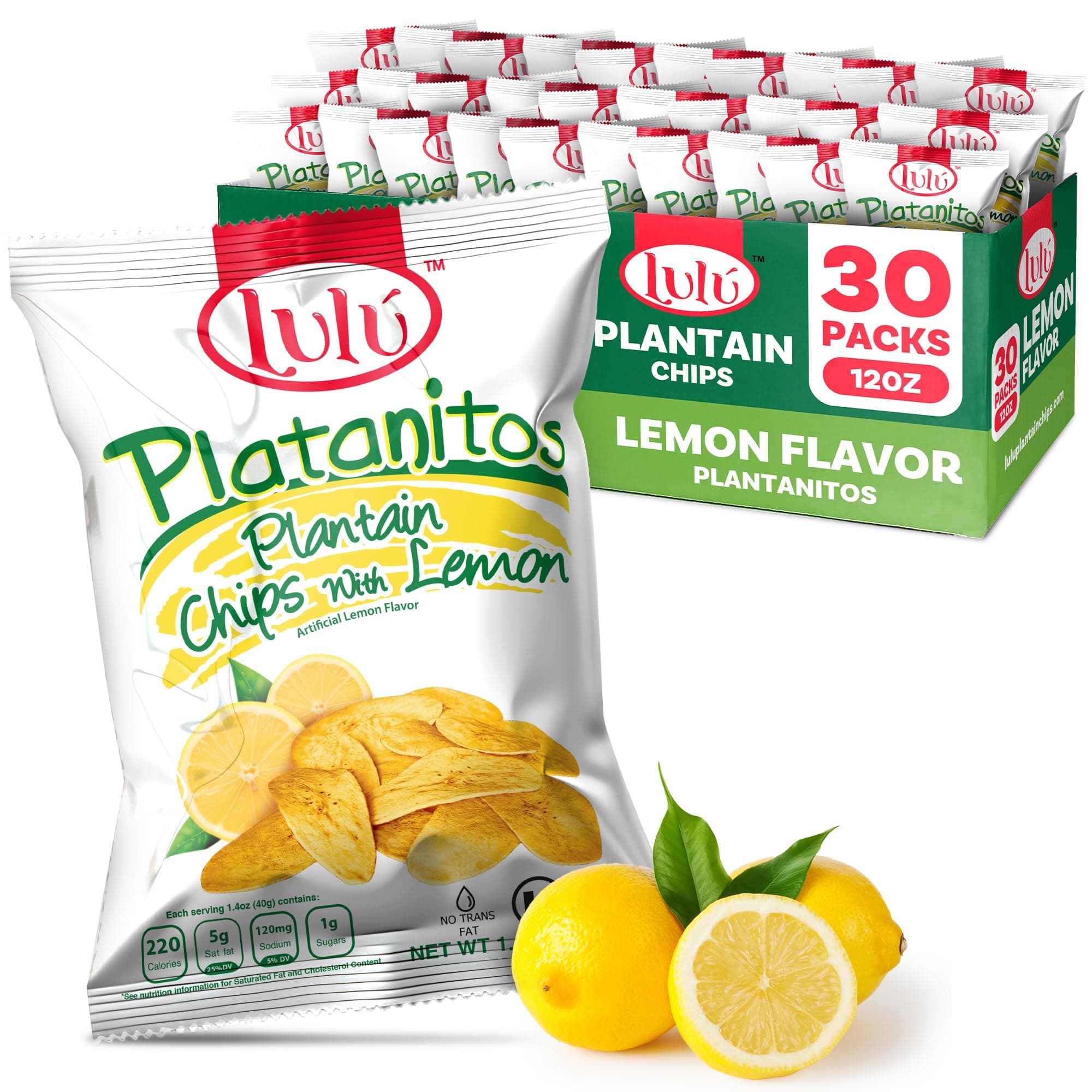 LULU Lemon Plantain Chips (30 Individual Bags) | Lightly Salted Lemon Plantai...