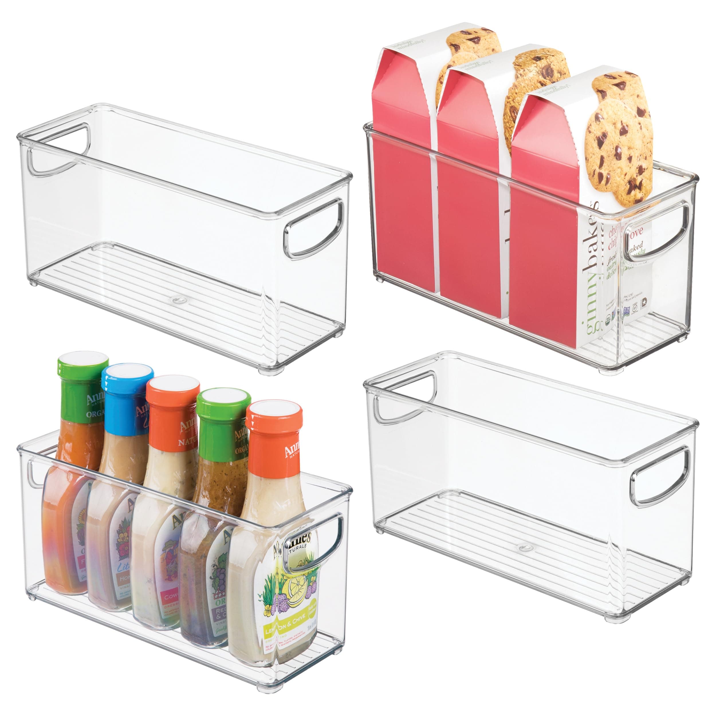 Slim Clear Plastic Stackable Storage Bin, Tall Narrow Organizer for Kitchen or Pantry, 4-Pack