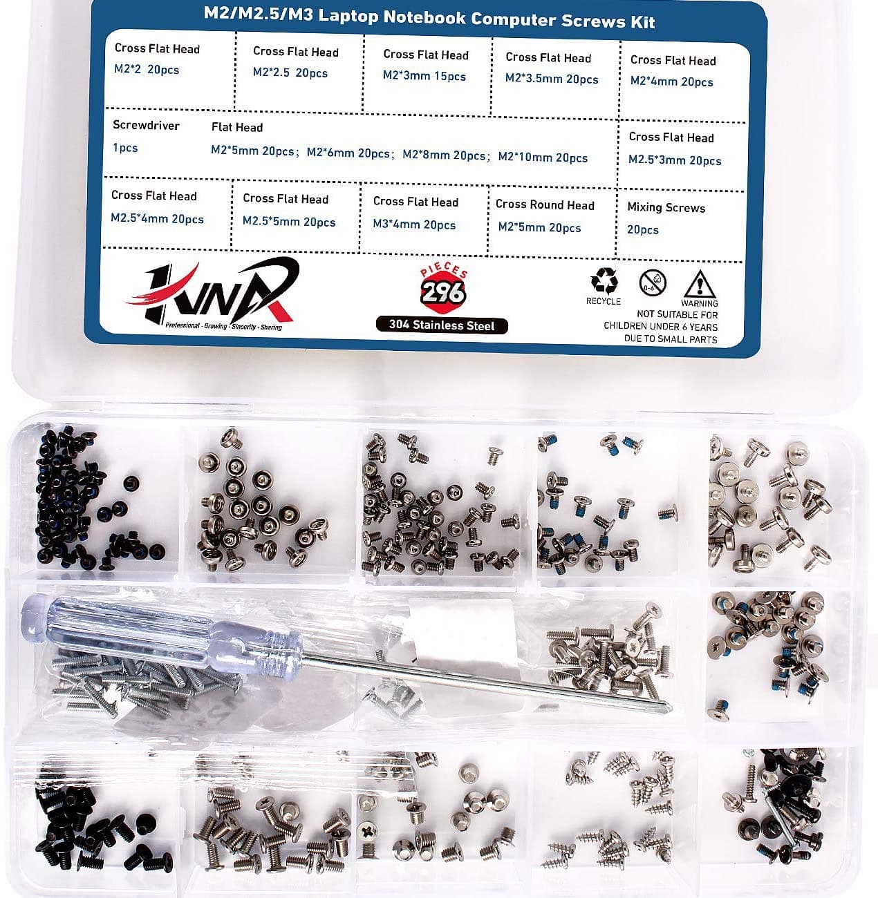 M2/M2.5/M3 Laptop Notebook Computer Screws Kit Set with Screwdriver for Most Notebooks Like IBM HP Dell Lenovo Samsung Sony Toshiba Gateway Acer,etc (15 Sizes,295Pcs)