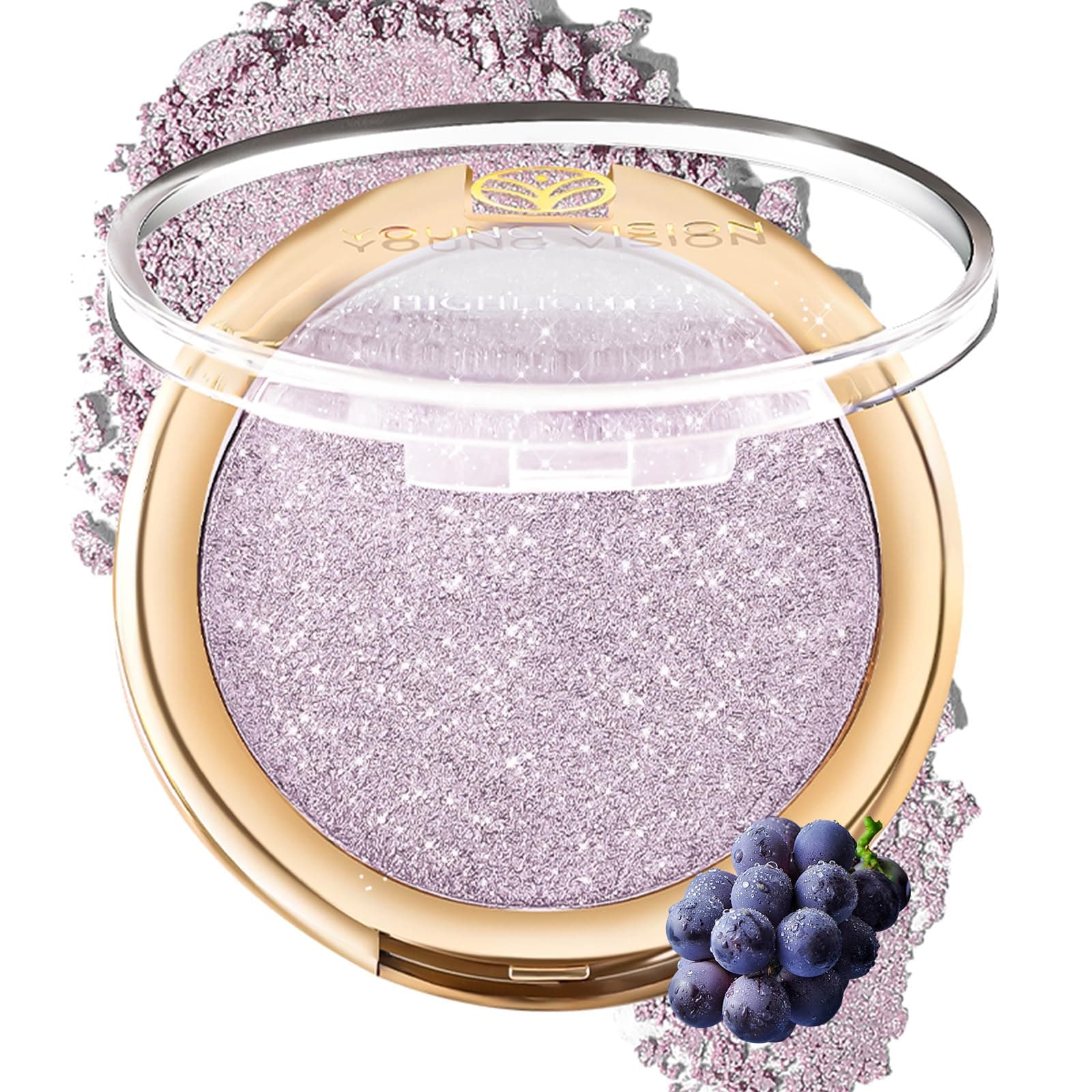 YOUNG VISION Pressed Powder Highlighter, Baked Natural Glow Contour Powder & Face Highlighter, Cruelty Free, Shimmer Highlighting Makeup for Face, Eye, Eyeshadow, Body, Skin, Xmas Gift (Purple)