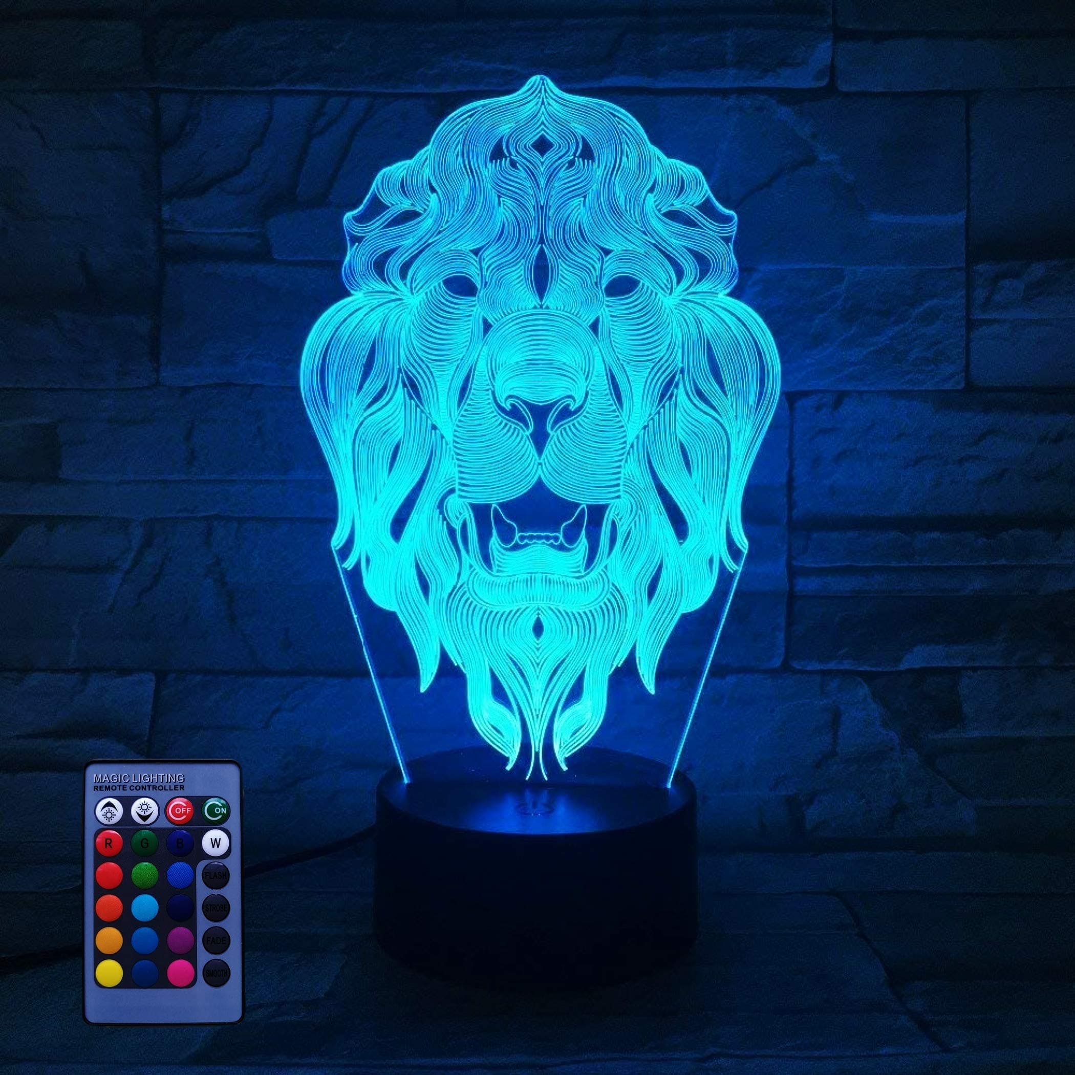 Creative 3D Lion Night Light USB Power Remote Control Touch Switch Decor Table Lamps 7/16 Color Changing LED Table Lamp Xmas Home Love Brithday Children Kids Decor Gift