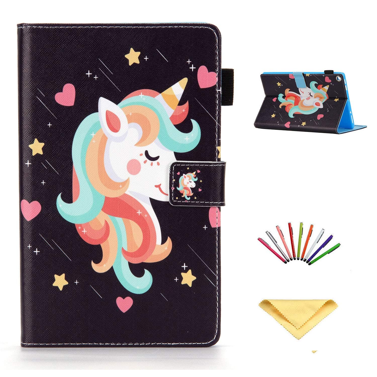 Dteck Case for (Previous) Fire HD 8 Tablet (8th/7th/6th Generation, 2018 2017 2016) - Auto Sleep Wake Case Protective PU Leather Case Flip Wallet Stand Cute Kids Kindle Fire 8" Cover (Smile Unicorn)