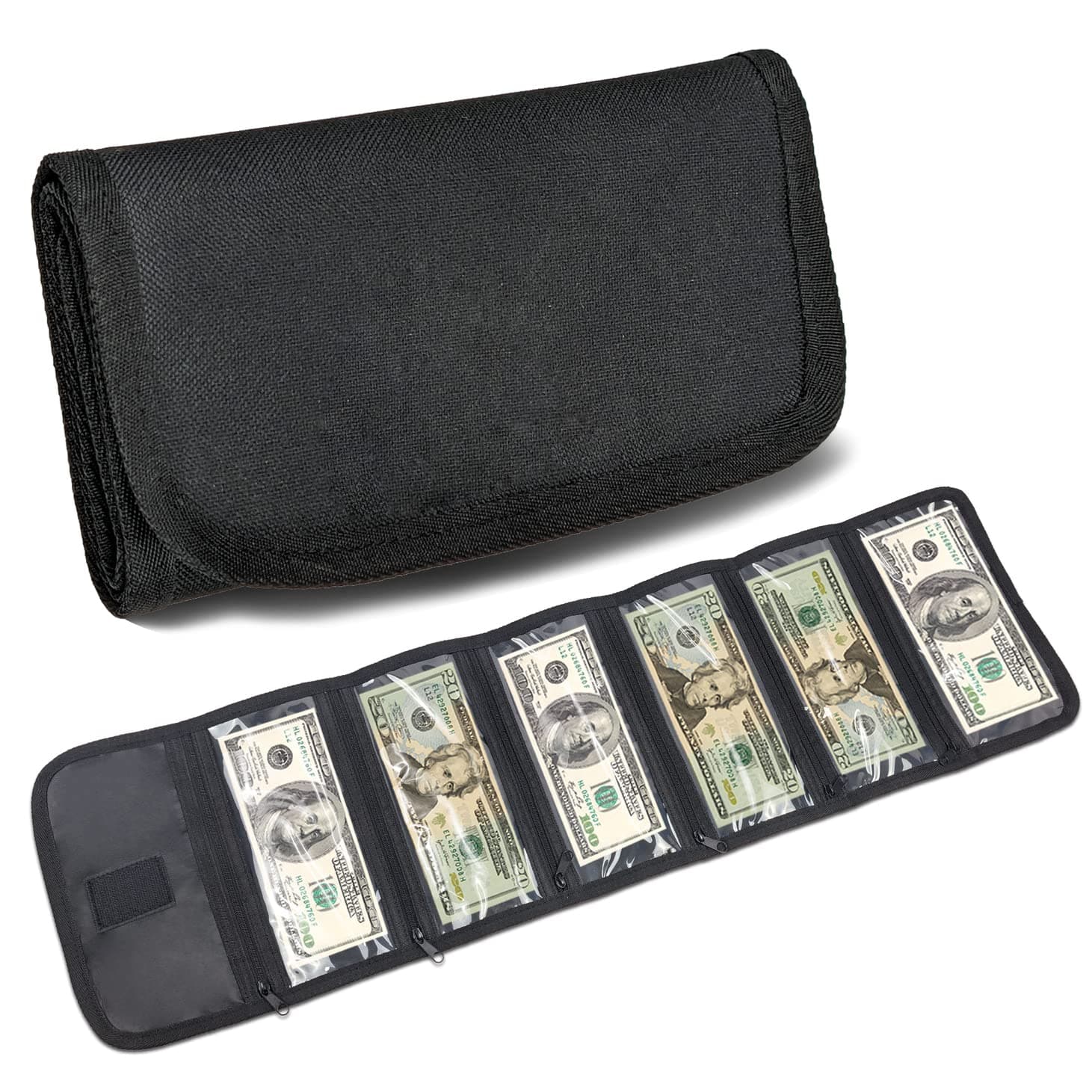 VOCHIC Money Wallet, Money Organizer for Cash with 6 Zippered Pocket Multipack Money Pouch, Cash Bill Organizer, Money Bag Small Travel Money Holder for Budgeting, Receipt and Tips