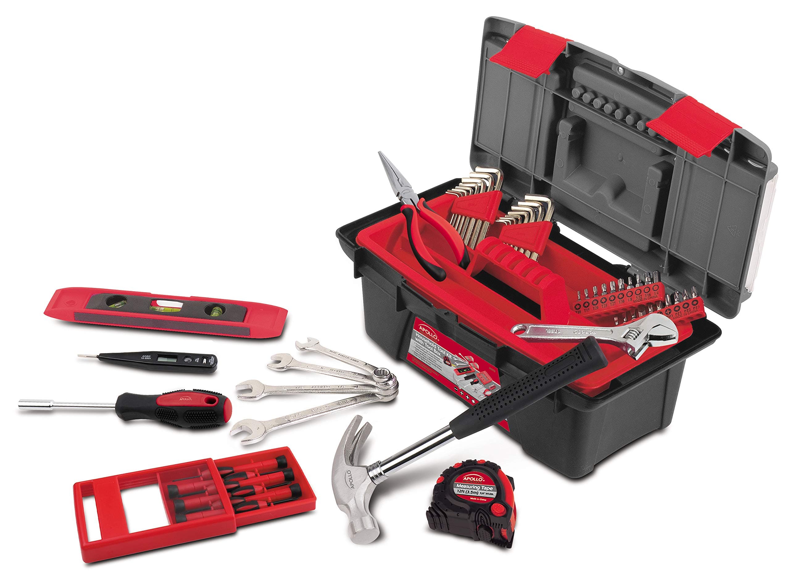 Tools 53 Piece Household Tool Set Includes Tools and Tool Box with a Selection of Most Needed Tools for Basic DIY Repairs, Maintenance and Crafts - Red