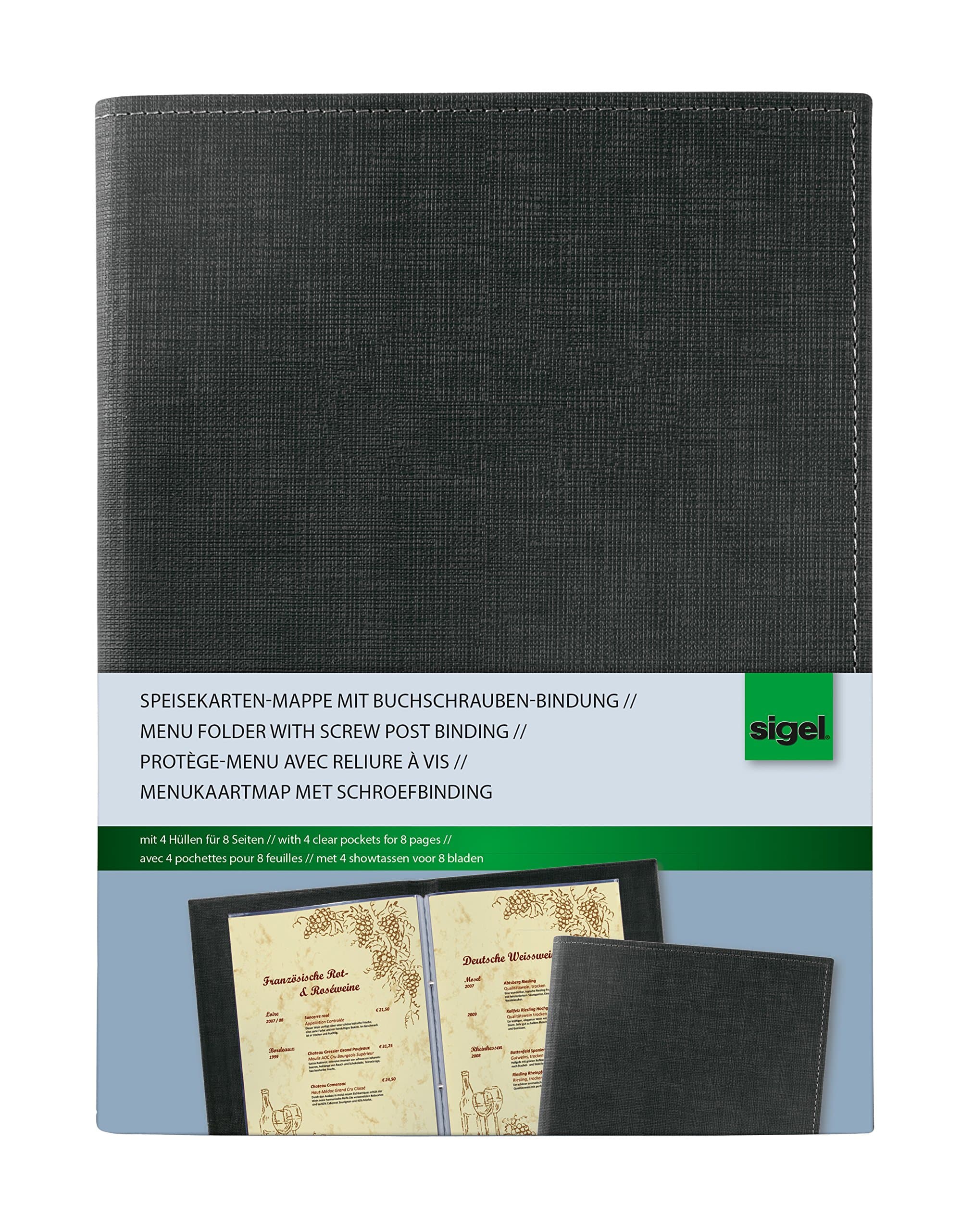 SigelSM135 Menu Folder with screw post binding, for A5, plastic, Black, 1 Piece