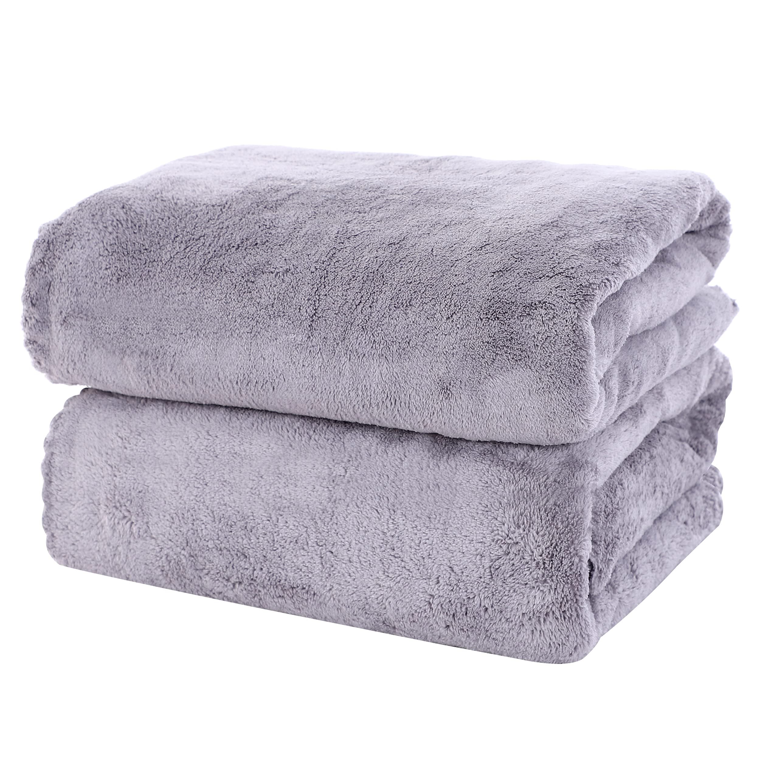 2 Pack Premium Bath Towel Set - Quick Drying - Microfiber Coral Velvet Highly Absorbent Towels - Multipurpose Use as Bath Fitness, Bathroom, Shower, Sports, Yoga Towel (Grey)
